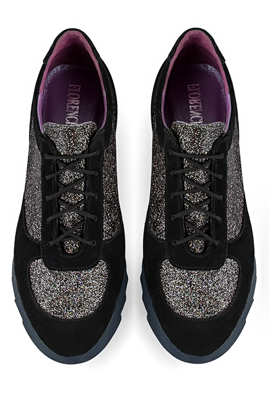 Matt black women's one-tone elegant sneakers. Round toe. Low rubber soles. Top view - Florence KOOIJMAN